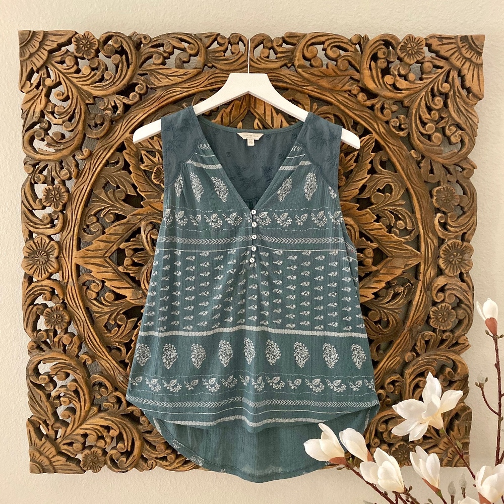 LUCKY BRAND Floral Henley Tank Top